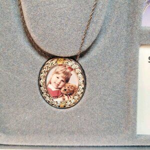 Vtg Sears Portrait Sterling Silver 10K Gold Diamond Chip Picture Frame Pendant